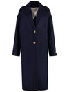 Women's Cocoon Gold Button Patch Single Coat Navy - GOLDEN GOOSE - BALAAN 2