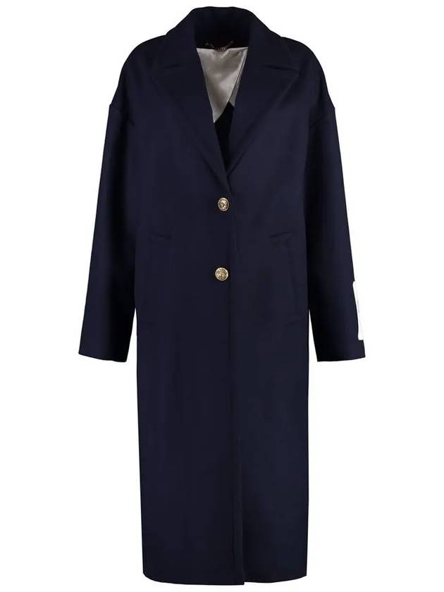 Women's Cocoon Gold Button Patch Single Coat Navy - GOLDEN GOOSE - BALAAN 2