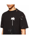 Palm Tree Painted Cotton Short Sleeve T-Shirt Black - PALM ANGELS - BALAAN 5