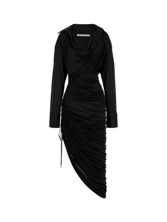 Asymmetrical Cowl Shirt Dress Black 271444 - ALEXANDER WANG - BALAAN 1