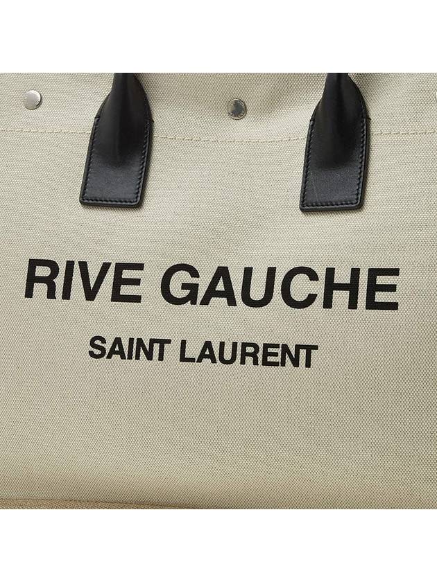 Rive Gauche Logo Linen Small Tote Bag Black Natural - SAINT LAURENT - BALAAN 8