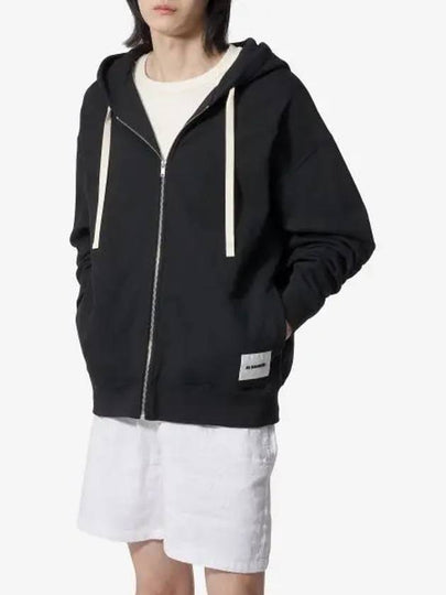 Logo Patch Drawstring Cotton Zip-up Hoodie Black - JIL SANDER - BALAAN 2