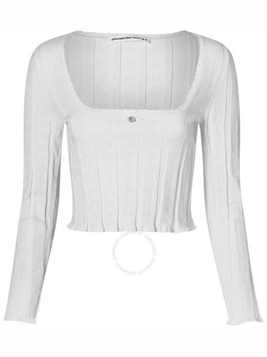 T by Alexander Wang Ladies Soft White Logo Pointelle Pullover, Size Large - ALEXANDER WANG - BALAAN 1