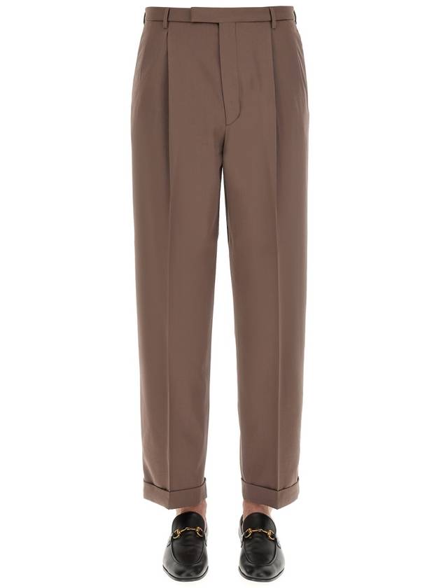 label wool straight pants brown - GUCCI - BALAAN 2