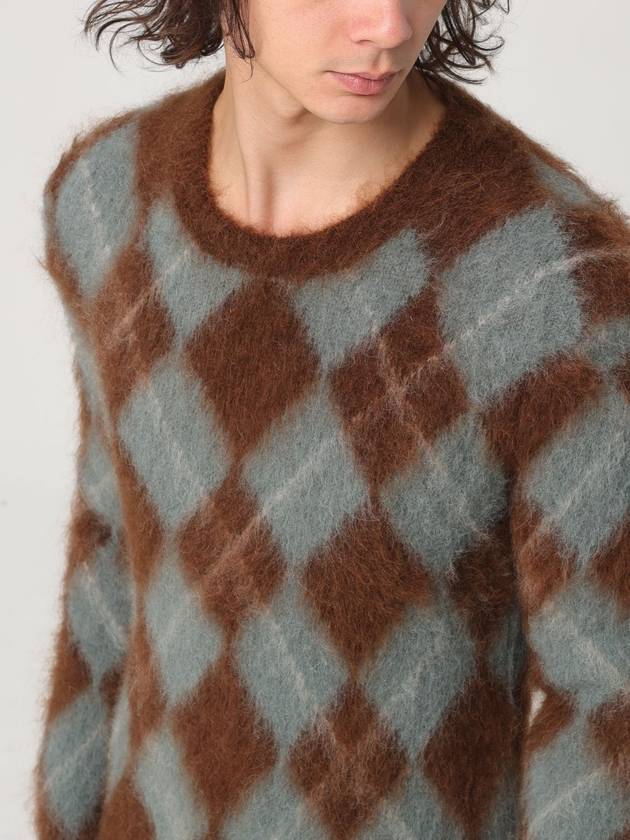 Argyle Alpaca Mohair Brushed Knit Top Green Brown - AMI - BALAAN 4