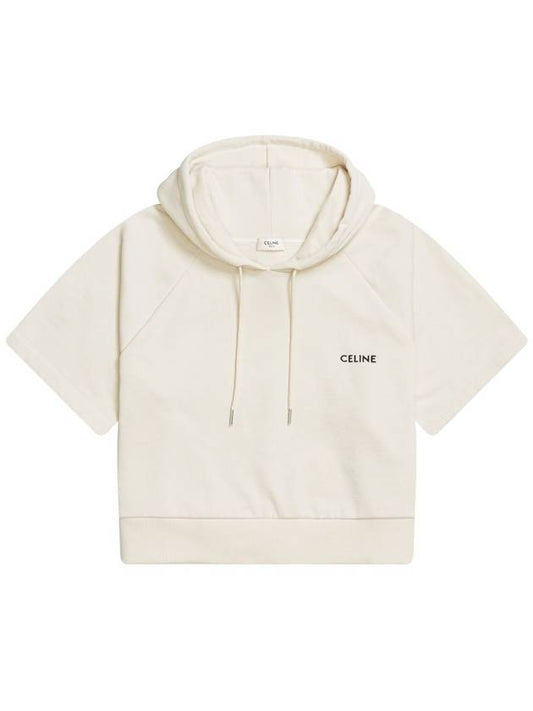 Cotton Fleece Crop Hooded Top Cream - CELINE - BALAAN 2