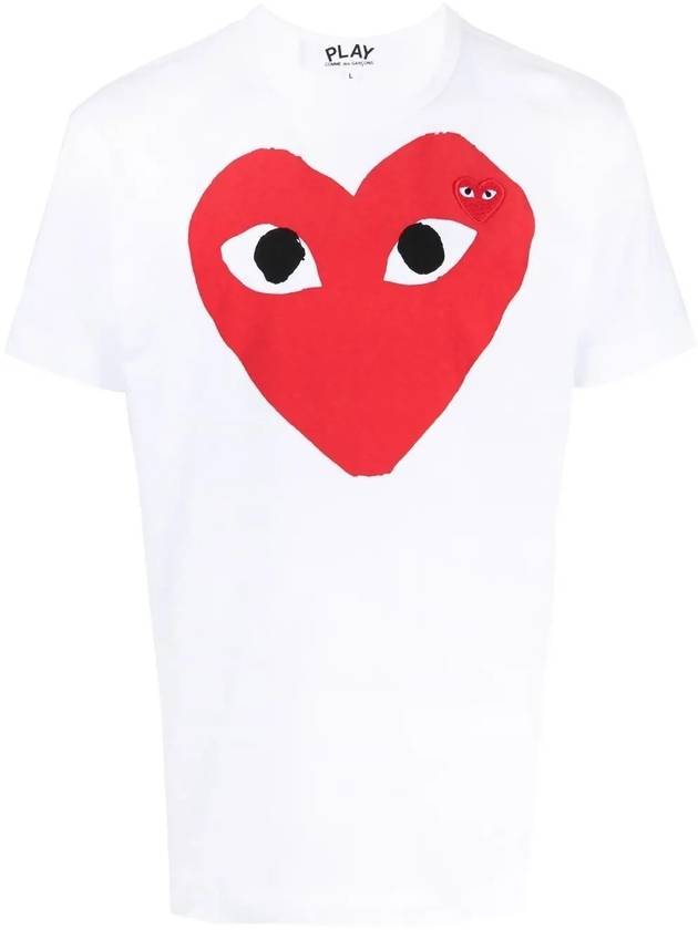 Men's Black Eye Red Double Heart Short Sleeve T-Shirt P1 T026 1 White - COMME DES GARCONS - BALAAN 2