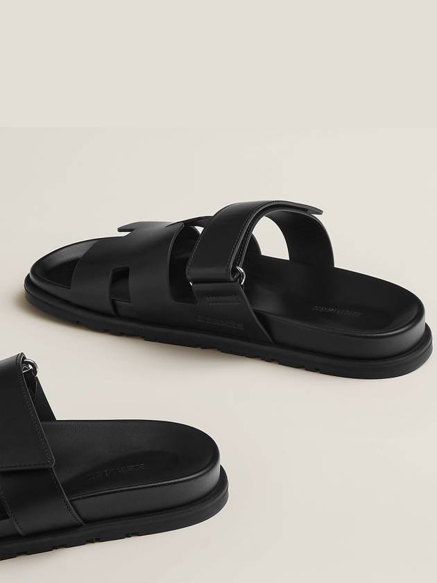 Hermes Chypre H Logo Calfskin Sandals Black - HERMES - BALAAN 5