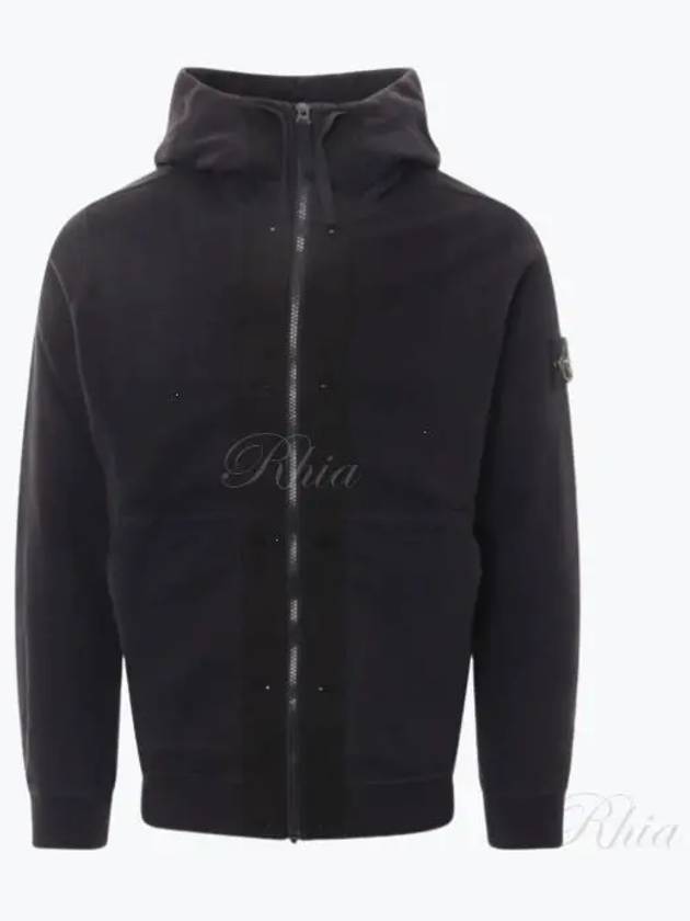 Brushed Cotton Fleece Garment Dyed Hooded Zip Up Black - STONE ISLAND - BALAAN 2