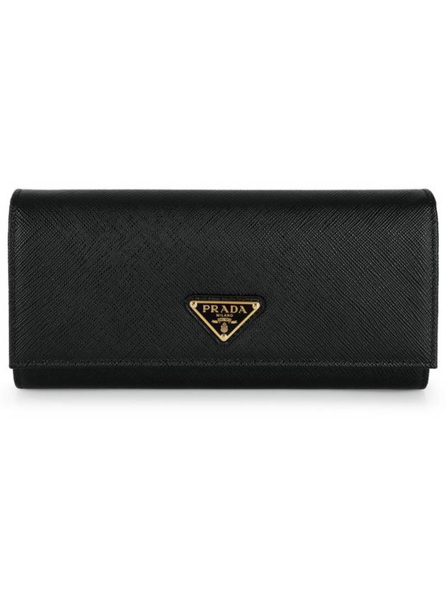 Saffiano Triangular Logo Flap Long Wallet Black - PRADA - BALAAN 3