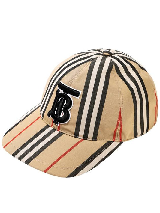 TB Monogram Stripe Cotton Ball Cap Beige - BURBERRY - BALAAN.