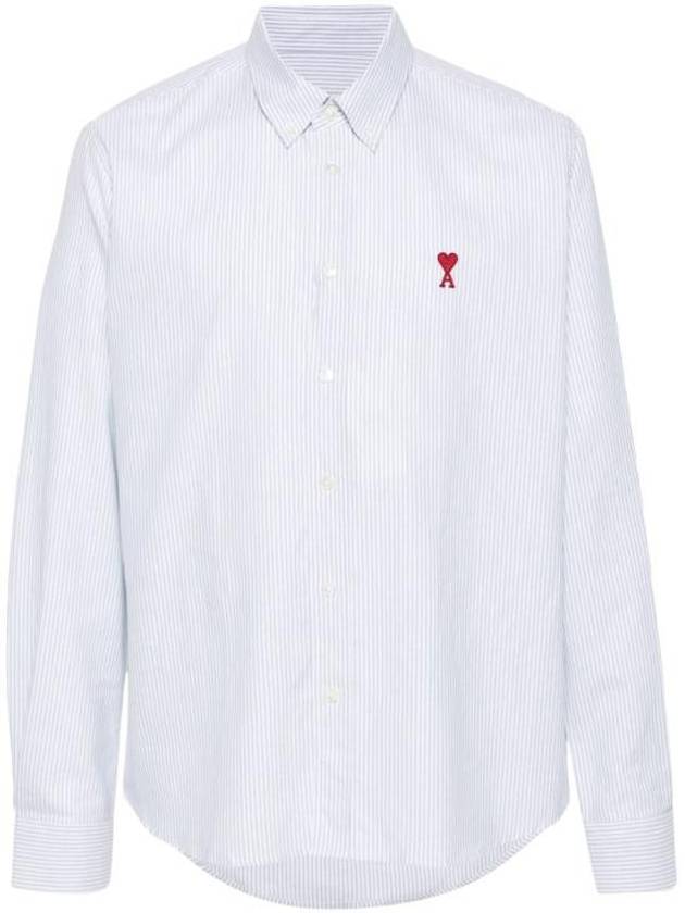 Heart Logo Stripe Button Cotton Long Sleeve Shirt White Antique Clay - AMI - BALAAN 2