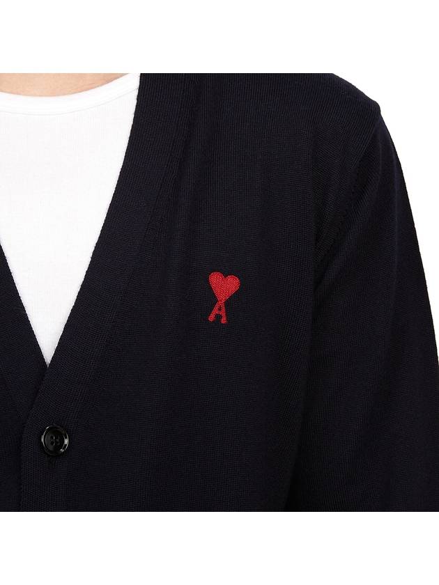 Red Heart Logo Merino Wool Cardigan Navy - AMI - BALAAN 9