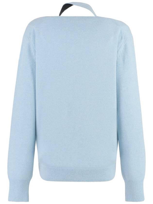 Cutout Cashmere Cardigan Light Blue - FENDI - BALAAN 3