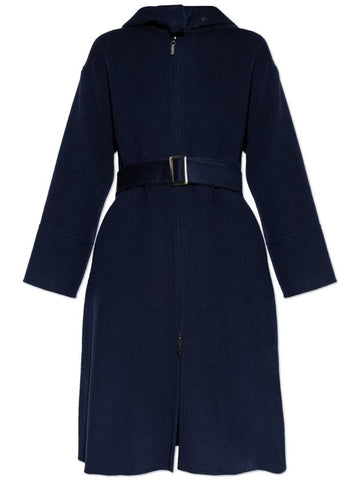 Emporio Armani Coat With Hood, Women's, Navy Blue - EMPORIO ARMANI - BALAAN 1