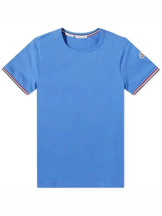 Arm Logo Round Short Sleeve T-Shirt Blue - MONCLER - BALAAN 1