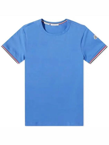 Arm Logo Round Short Sleeve T-Shirt Blue - MONCLER - BALAAN 1