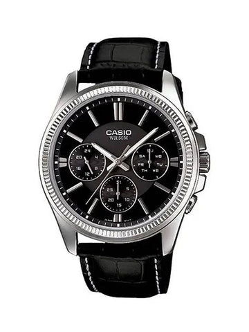 Men's Leather Wrist Watch MTP1375L1A - CASIO - BALAAN 1