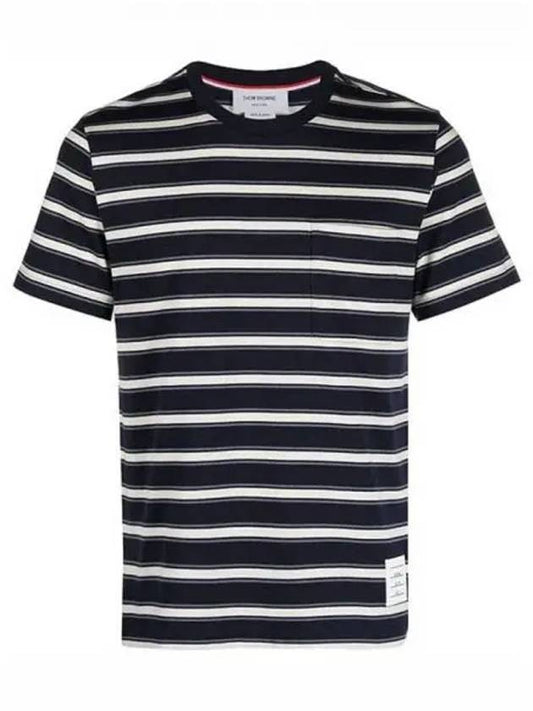 Stripe Pattern Short Sleeve T Shirt Black White - THOM BROWNE - BALAAN 2