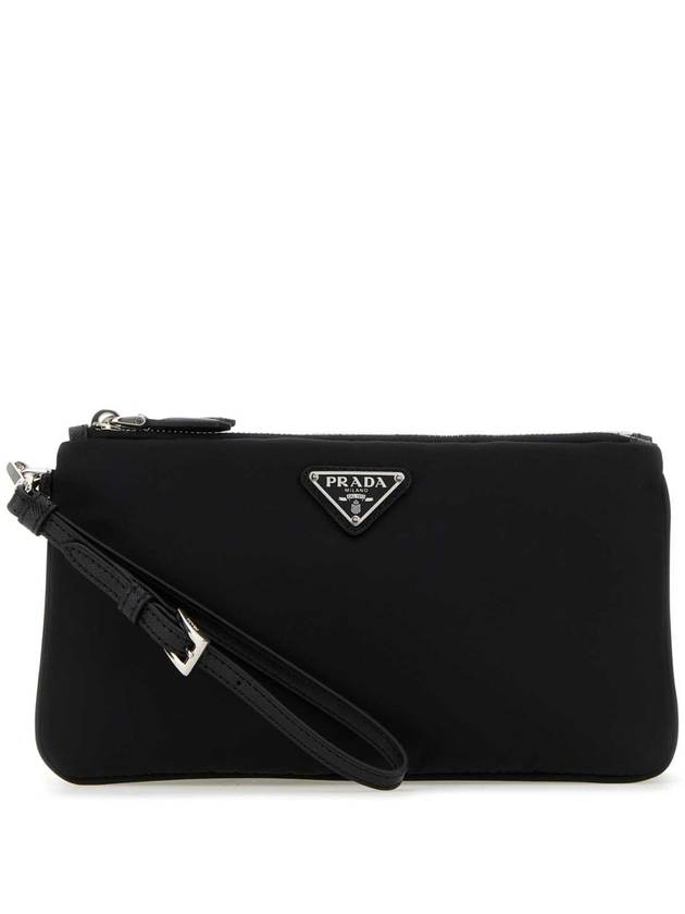 Triangle Logo Double Clutch Black - PRADA - BALAAN 1