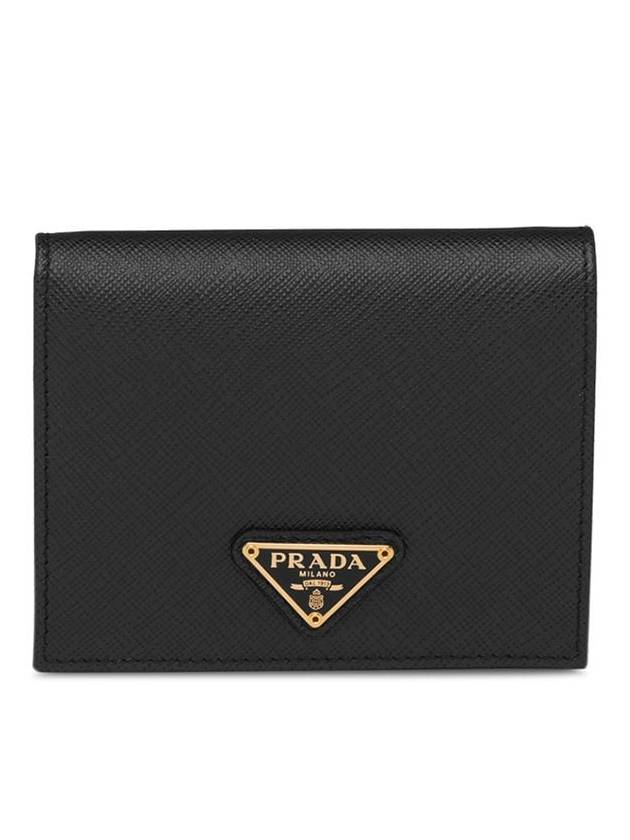 Gold Hardware Triangle Logo Saffiano Half Wallet Black - PRADA - BALAAN 2