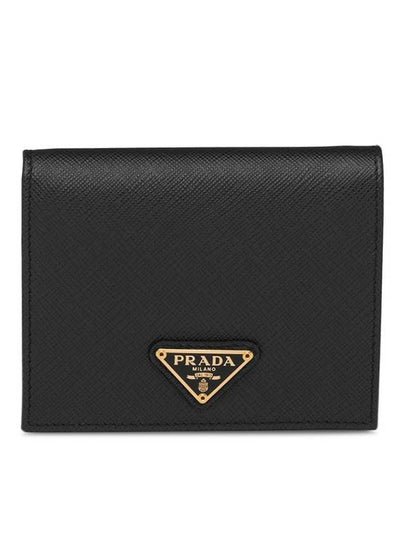 Gold Hardware Triangle Logo Saffiano Half Wallet Black - PRADA - BALAAN 2