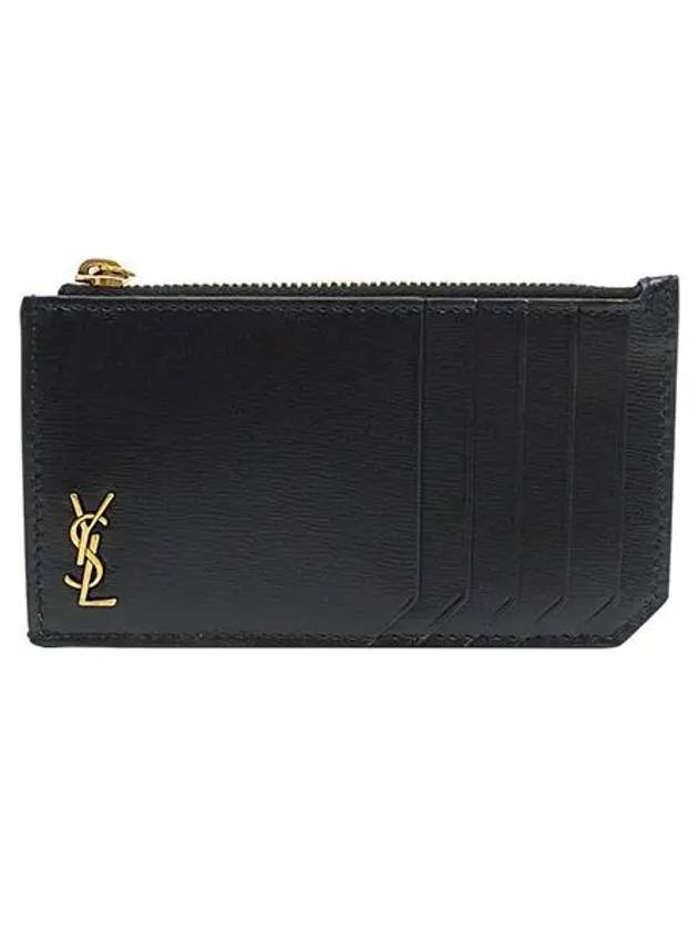 Monogram Leather Gold Zipper Card Wallet Black - SAINT LAURENT - BALAAN 2