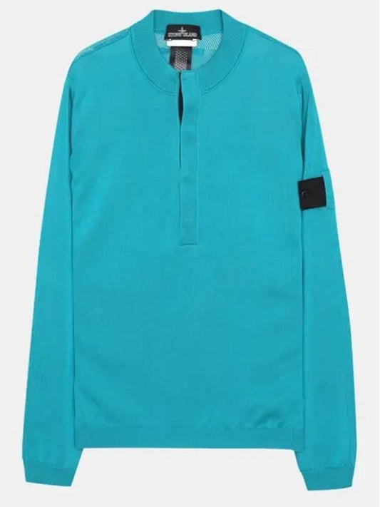 Men's Mercerized Henley Neck Cotton Knit Top Blue - STONE ISLAND - BALAAN 2