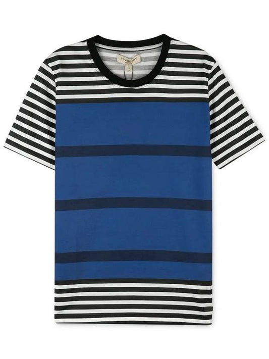 Men's Striped Short Sleeve T-Shirt Blue - BURBERRY - BALAAN 2