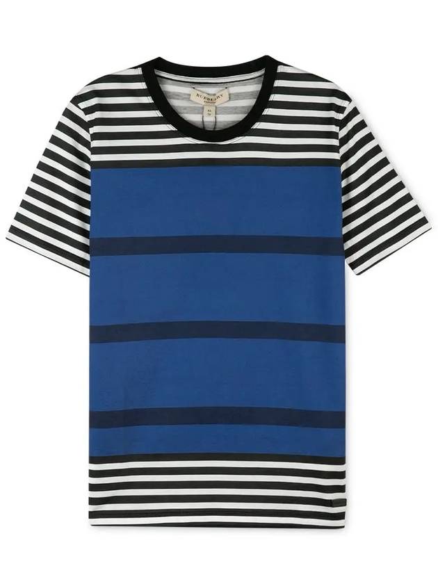 Men's Striped Short Sleeve T-Shirt Blue - BURBERRY - BALAAN 4