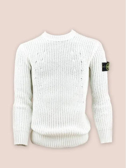 Men's Logo Patch Ribbed Knit Top White - STONE ISLAND - BALAAN 2