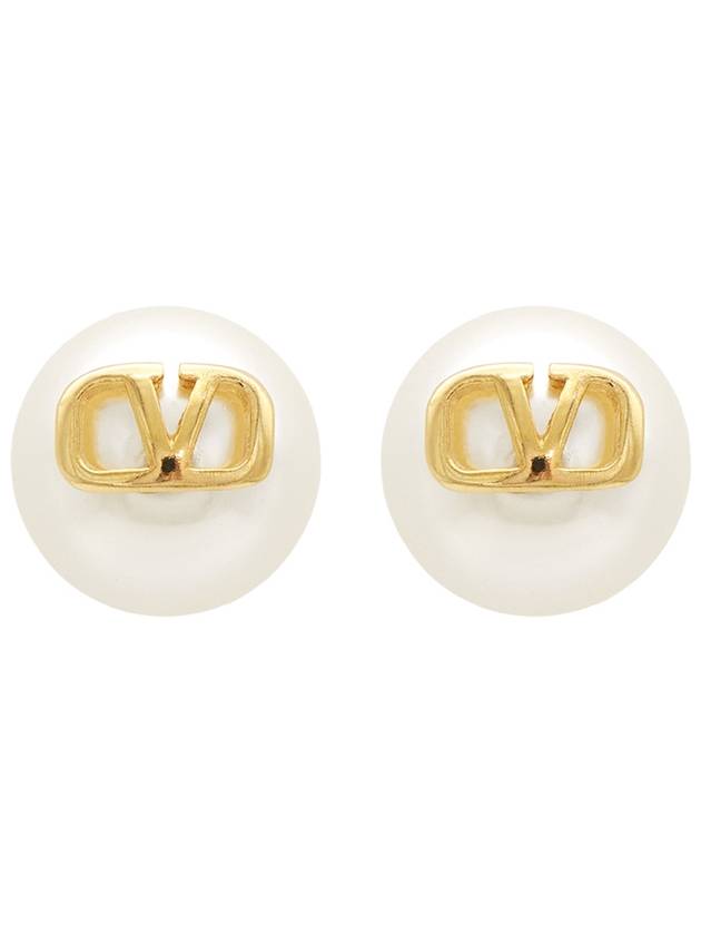 V Logo Pearl Earrings Gold - VALENTINO - BALAAN 2