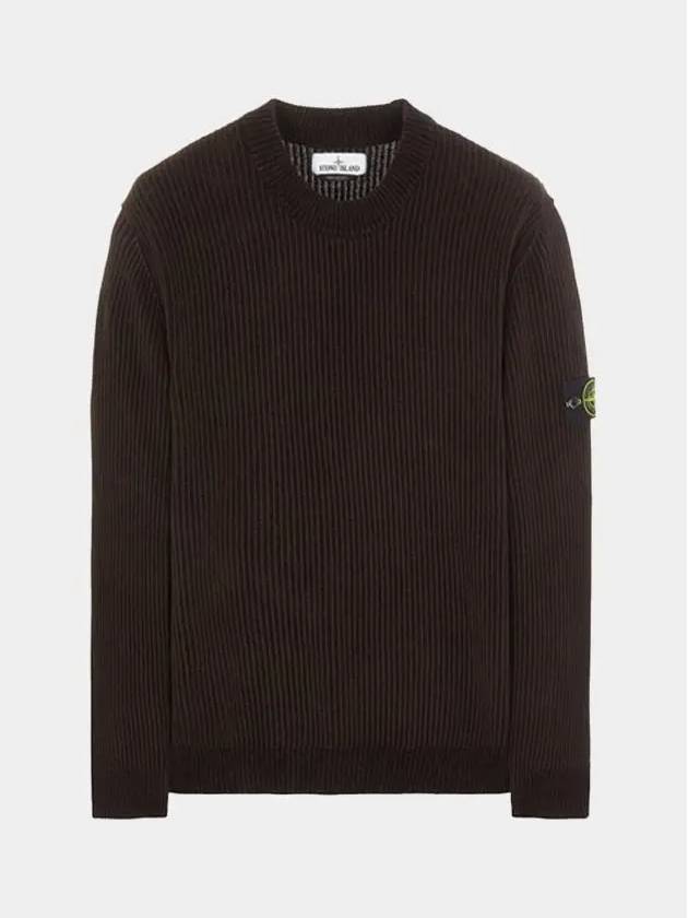 Wappen Patch Cotton Chenille Crew Neck Pullover Knit Top Brown - STONE ISLAND - BALAAN 2