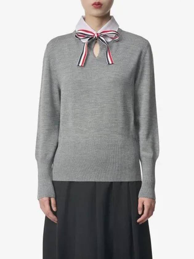 Jersey Stitch Ribbon Tie Knit Top Grey - THOM BROWNE - BALAAN 2