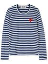 Women's Red Heart Wappen Stripe Long Sleeve T-Shirt P1 T163 2 Blue - COMME DES GARCONS PLAY - BALAAN 4