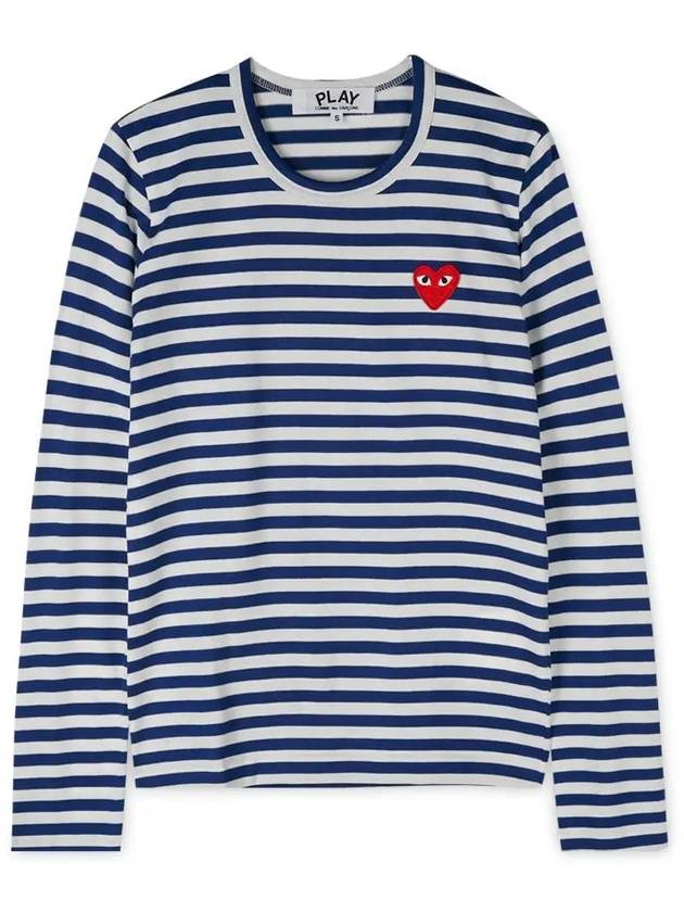 Women's Red Heart Wappen Stripe Long Sleeve T-Shirt P1 T163 2 Blue - COMME DES GARCONS PLAY - BALAAN 4