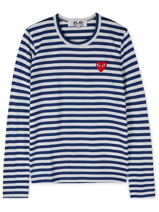 Women's Red Heart Wappen Stripe Long Sleeve T-Shirt P1 T163 2 Blue - COMME DES GARCONS PLAY - BALAAN 2