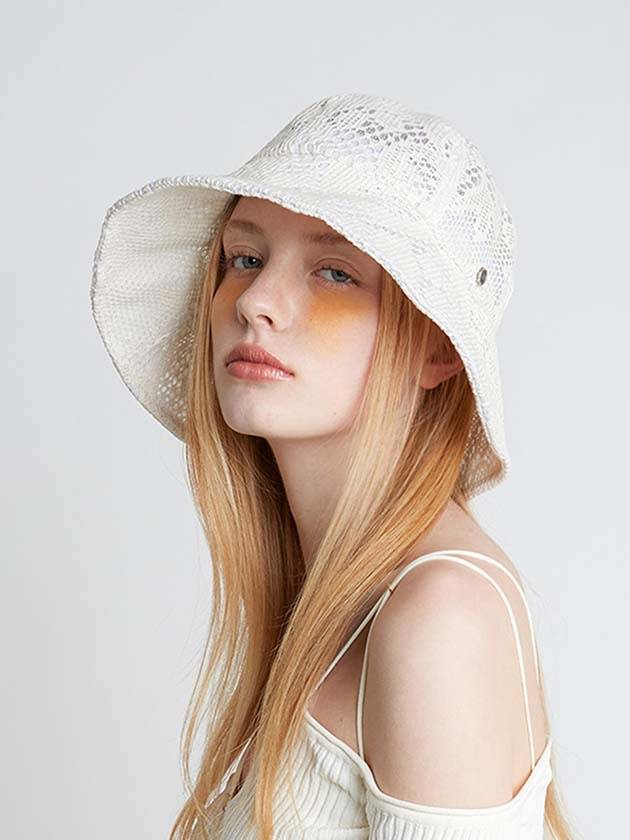 Wide Bell Bucket Hat Ivory Lace - BROWN HAT - BALAAN 2