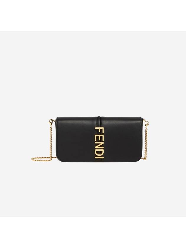 Graphy Chain Leather Long Wallet Black - FENDI - BALAAN 2