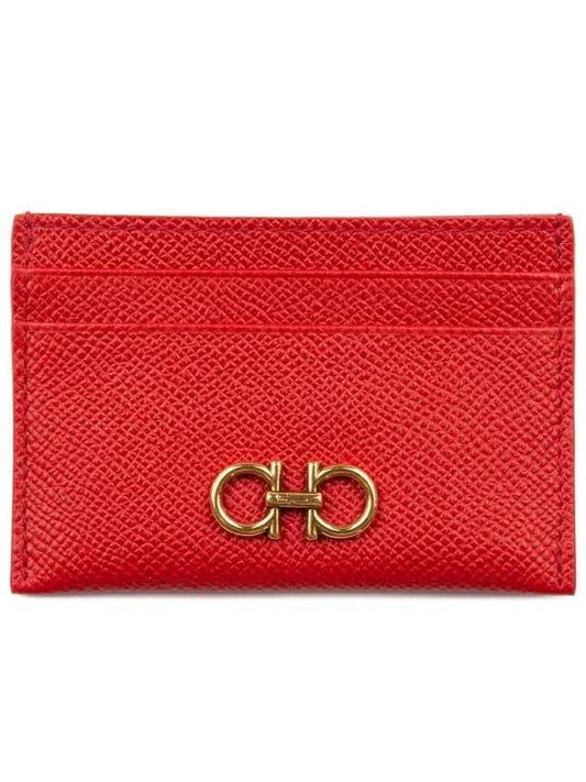 Gancini Card Wallet Lipstick Red - SALVATORE FERRAGAMO - BALAAN 2