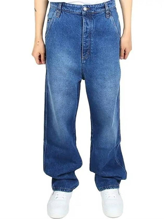Men's Alex Fit Mid Wash Wide Jeans Indigo - AMI - BALAAN.