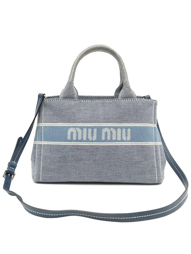 Blue denim jacquard printing logo top handle 2WAY 5BA219 - MIU MIU - BALAAN 3