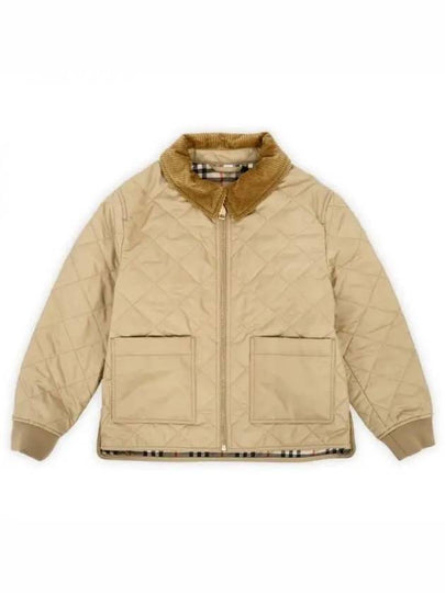 Kids Corduroy Collar Diamond Quilted Jacket Beige - BURBERRY - BALAAN 2