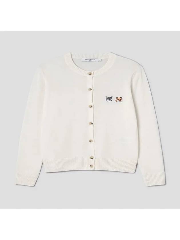 Double Fox Head Patch Round Neck Cardigan Ecru - MAISON KITSUNE - BALAAN 2