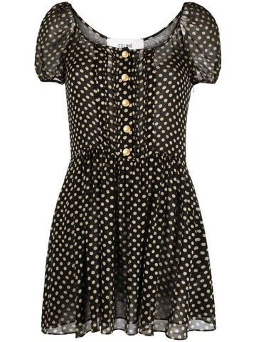 Dot Silk Short Dress Black - CELINE - BALAAN 1