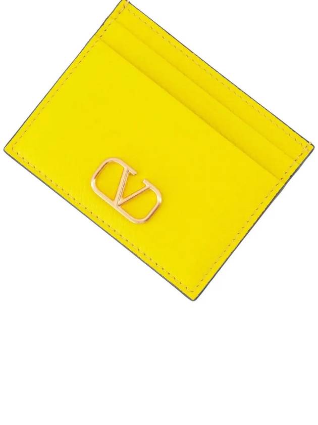 V Logo Signature Grainy Calfskin Card Wallet Yellow - VALENTINO - BALAAN 5