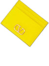 V Logo Signature Grainy Calfskin Card Wallet Yellow - VALENTINO - BALAAN 5