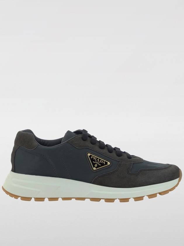 Embossed Logo Suede Leather LowTop Sneakers Grey - PRADA - BALAAN 2