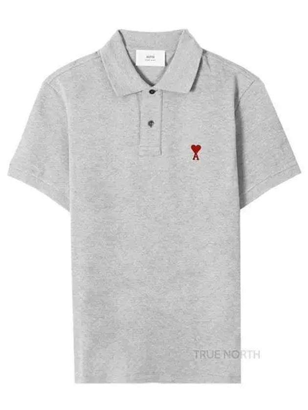 Men's Heart Logo Polo Shirt Grey - AMI - BALAAN 2