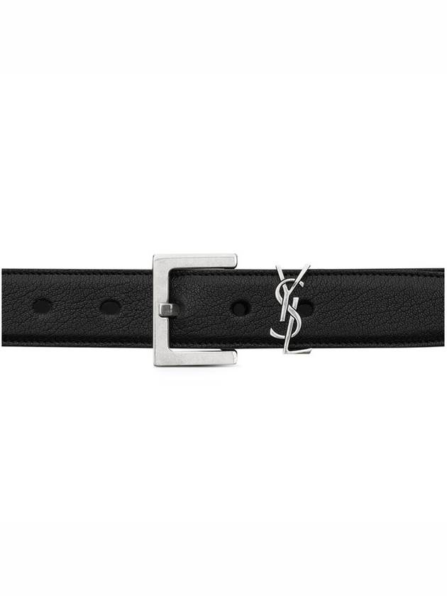 Silver Hardware Monogram Buckle Leather Belt Black - SAINT LAURENT - BALAAN 5